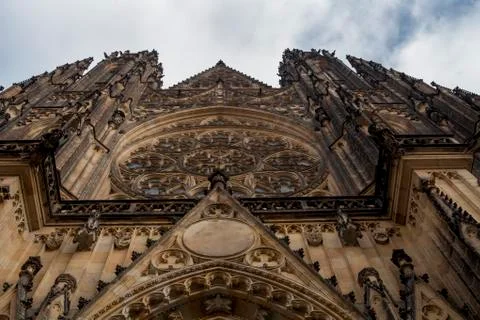 Outside of Prague Cathedral facade gothic architecture, Czech Republic Stock Photos