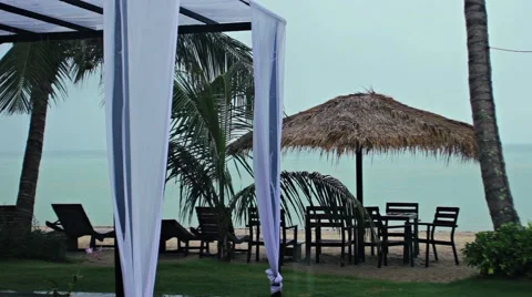 Outside restaurant at the beach in rain time, Thailand Stock-Footage 64291941