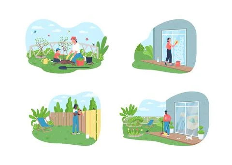 Outside spring cleaning 2D vector web banner, poster Stock Illustration