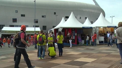 Outside of stadium- crowd walking  Stock Footage 47862627