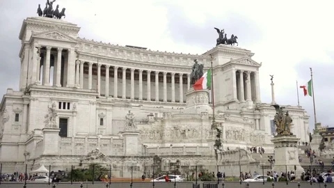 Outside Typewriter Building landmark columns Altare della Patria Rome Europe Stock Footage 95274747