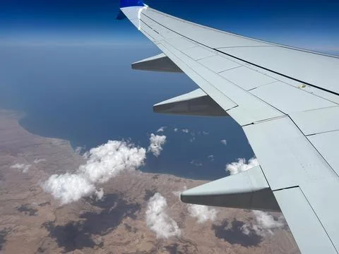 Outside view from an airplane window Stock Photos