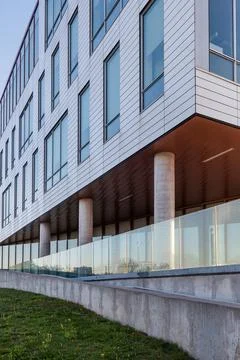 An outside view of the corner of a small building Stock Photos