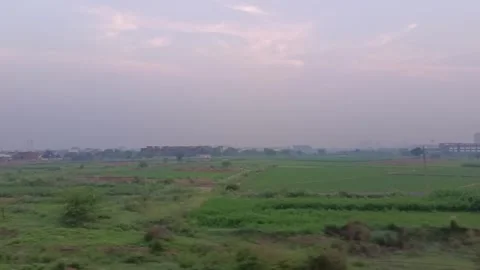 Outside view of fields from inside of train Stock Footage 340193227