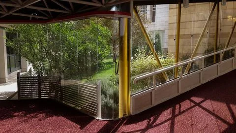 The outside view of the hotel from the inside of the hotel in Mashhad Stock Photos