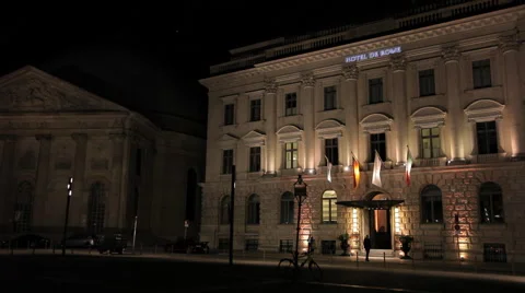 Outside view of a hotel by night Stock Footage 64128925