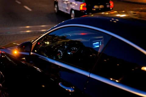 Outside view on Interior design dashboard of the modern car. Modern luxury pr 스톡 사진