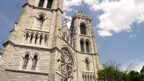 Outside view of Saint Patrick cathedral in New York City Stock Footage 245095515