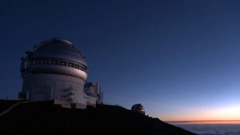 Outside view of telescope dome at sunset Stock Footage 93533912