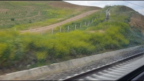 Outside view through the window of high speed train Stock Footage 115522898