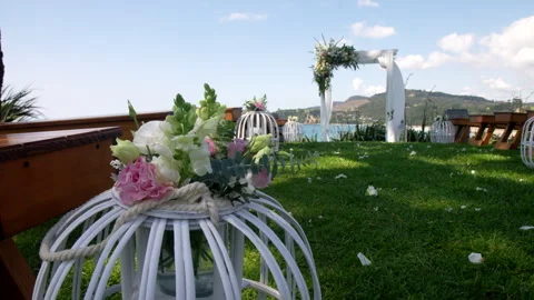 Outside Wedding arch and decorations  Stock Footage 241406391