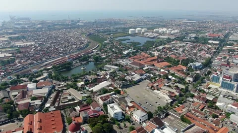 Outskirts of Semarang city in Central Java, Indonesia, aerial drone view Stock Footage 267690636