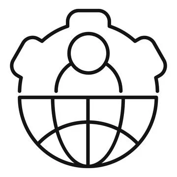 Outsource global gear icon, outline style Stock Illustration