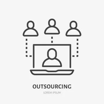 Outsource line icon, vector pictogram of video conference, online team work Illustrazione stock