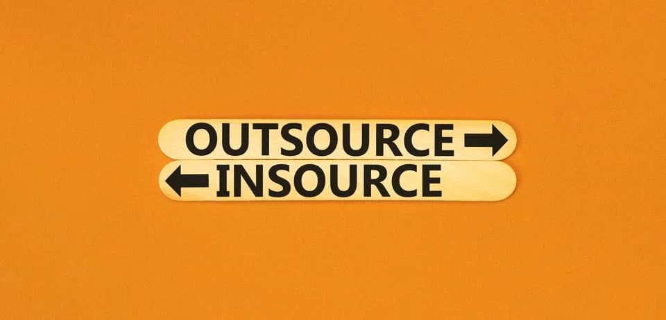 Outsource or insource symbol. Concept word Outsource or Insource on beautiful Illustrazione stock