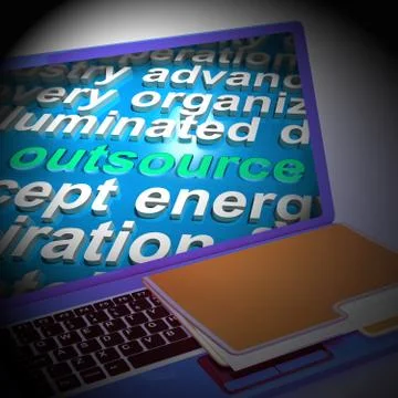 Outsource Word Cloud Laptop Shows Sub Contract 3d Rendering Illustrazione stock