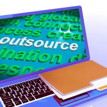 Outsource Word Cloud Laptop Shows Subcontract And Freelance Stock Illustration
