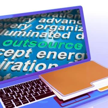 Outsource Word Cloud Laptop Shows Sub Contract And Freelance Stock Illustration