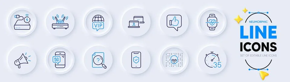 Outsource work, Megaphone and Cyber attack line icons for web app. Pictogram イラスト素材