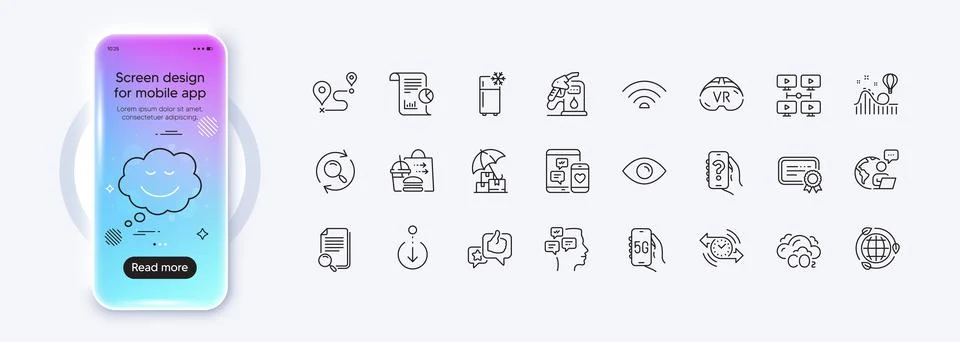 Outsource work, Roller coaster and Certificate line icons for web app. Pictogram Stock Illustration