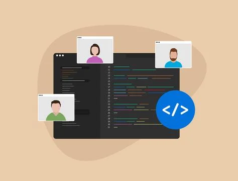 Outsourced product development concept. Collaborative outsourcing, Remote 스톡 일러스트