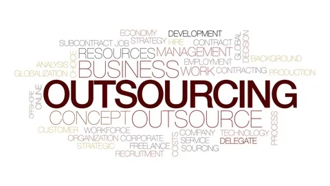 Outsourcing animated word cloud, text design animation. Kinetic typography. Stock Footage 74802122