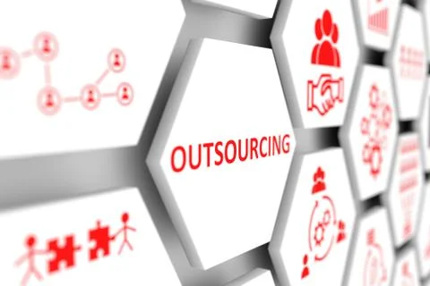 Outsourcing concept cell blurred background 3d illustration Stock Illustration