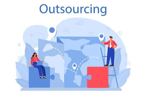 Outsourcing concept. Idea of teamwork and project delegation 스톡 일러스트