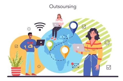 Outsourcing concept set. Idea of teamwork and project delegation. Stock Illustration
