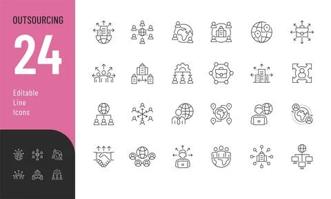 Outsourcing Line Editable Icons set. Stock Illustration