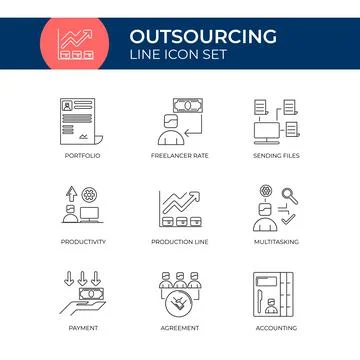 Outsourcing Line Icon Pack Vector Template. Customizable Strokes. Unique Designs Stock Illustration
