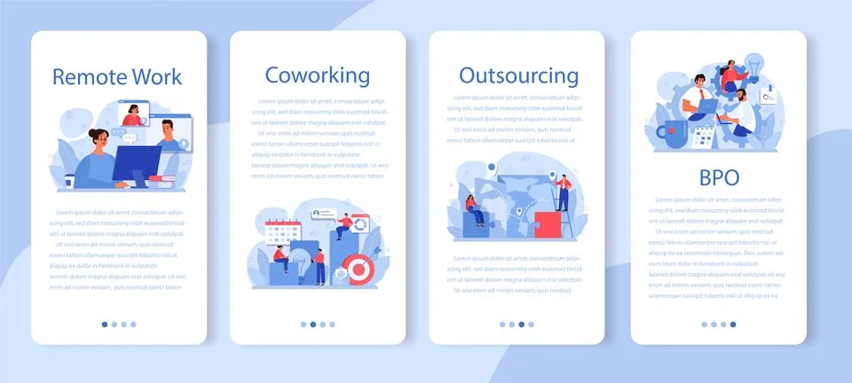 Outsourcing mobile application banner set. Idea of teamwork Stock Illustration