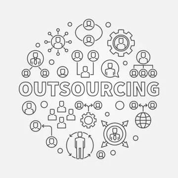 Outsourcing round minimal illustration. Vector circular sign Stock Illustration