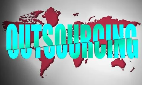 Outsourcing text concept on world map background Stock Illustration