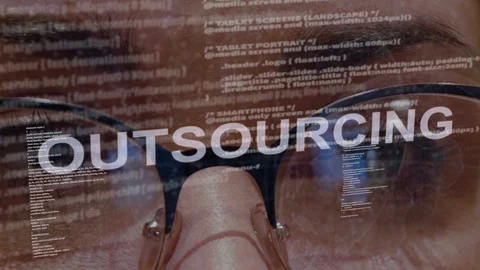 Outsourcing text on female software developer Stock Footage 107660555