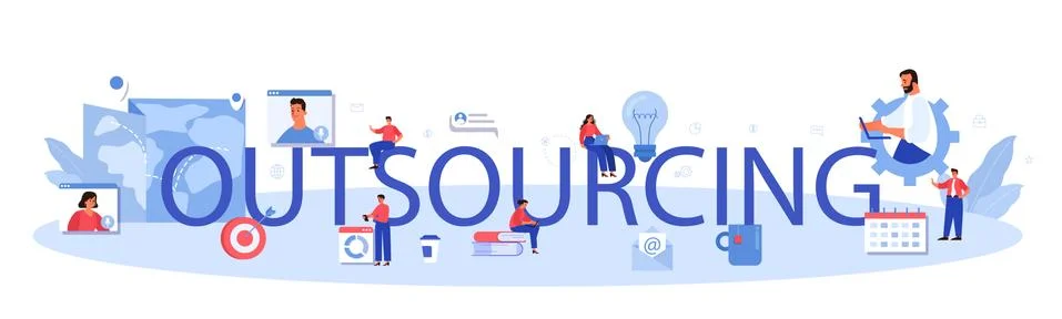 Outsourcing typographic header. Idea of teamwork and project delegation 스톡 일러스트