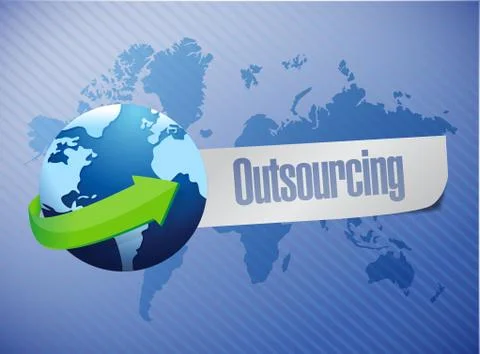 Outsourcing world map illustration design over a blue background Ilustração Stock