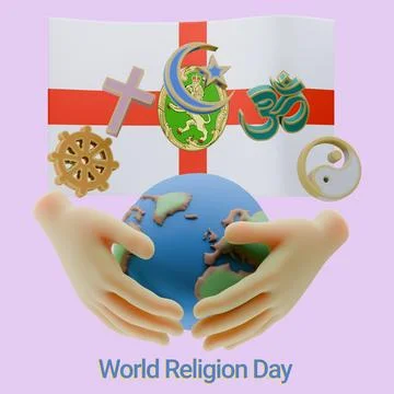 Outstanding 3D renders of World Religion Day Written in Alderney Language a.. Stock Illustration