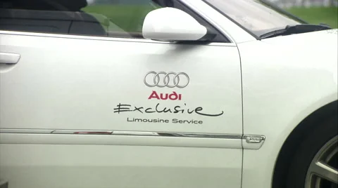 Outstanding Audi A8 L, white limousines approaching business center, close up  Stock Footage 49760843