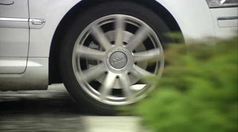 Outstanding Audi A8 L, white limousines approaching business center, wheels Video stock 49760878