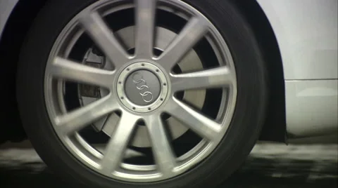 Outstanding Audi A8 L, white limousines approaching business center, wheels Video stock 49760901