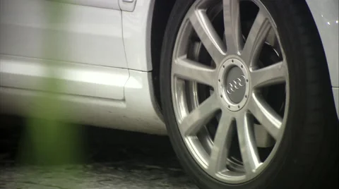 Outstanding Audi A8 L, white limousines approaching business center, wheels Video stock 49761027