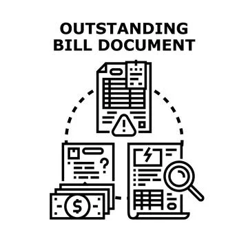 Outstanding bill document with money and alert icon Ilustración de archivo