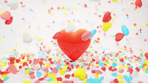 Outstanding colorful shape hearts exploding among Big Red shape Heart Stock Footage 147570459