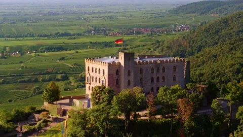 Outstanding Drone Shot View of Hambach Castle on Sunny beautiful Day on a Hill Stock Footage 166146968