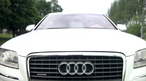 Outstanding Front view of Audi A8 L moving in the city Stock Footage 48990306
