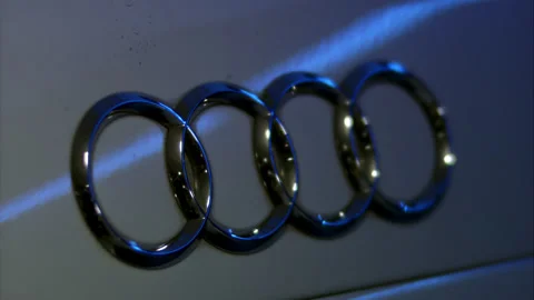 Outstanding Front view of Logo of Audi A8 L, white Audi Exclusive Limousine Stock Footage 130282455