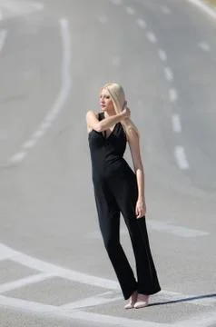 Outstanding model with a slim body do a fashion shooting on the high speed .. Foto stock