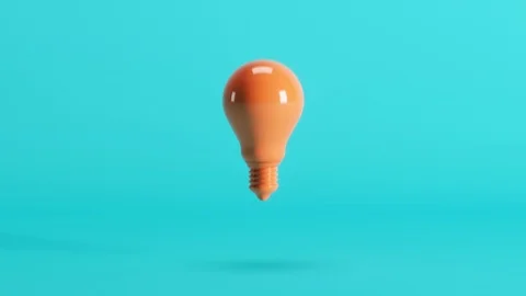Outstanding orange light bulb floating on blue background. 3D Animation. Stock Footage 119012354