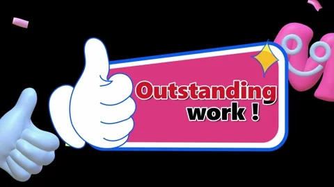 Outstanding work text animation with thumbs up gesture and colorful confetti on Video stock 347341494